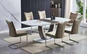 Dining table set with chairs in a modern interior setting