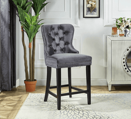 Grey Velvet Plush Cushioned Barstool - ST-6010